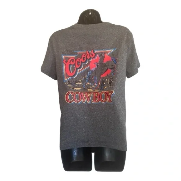 Vintage Coors Cowboy Graphic Tee Charcoal Gray T-Shirt Size M - Picture 2 of 10